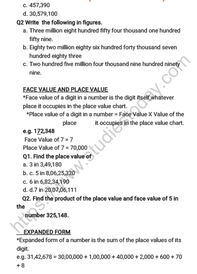 cbse class 5 maths numbers and numeration worksheet